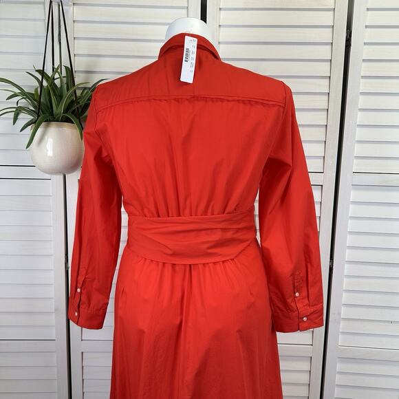 New J Crew Red Tie Waist Shirt Dress Cotton Poplin Bright Cerise Womens Size 16 - Picture 6 of 10